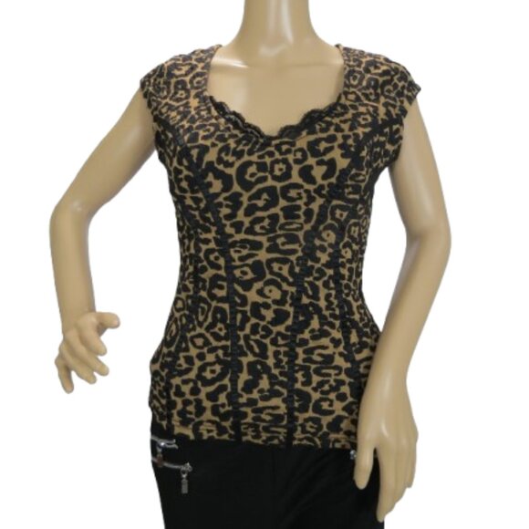 GUESS Leopard Print Corset Top with Cutout Back - Picture 1 of 5